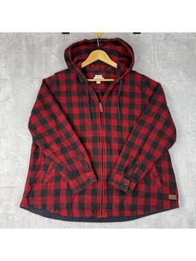 L.L.Bean Relaxed Fit Red Black Buffalo Plaid Jacket Full zip Women 1X Retro VTG